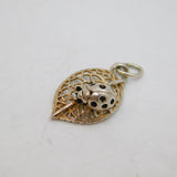 Sterling Silver Lucky Ladybird On Cutwork Leaf Charm Pendant Vintage c1970s