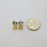 Pair of Sterling Silver Sparkling Yellow CZ Peardrop Stud Earrings Modern c1990