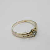 Sterling Silver Aquamarine Patterned Band Dress Ring Vintage c1980 Size W
