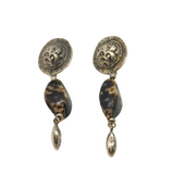 Pair of Sterling Silver Floral Disc & Cowrie Shell Studio Earrings Vintage c1970