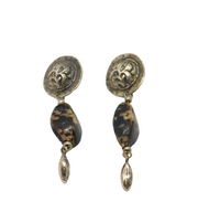 Pair of Sterling Silver Floral Disc & Cowrie Shell Studio Earrings Vintage c1970