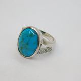 Sterling Silver Turquoise & Blue Topaz Statement Band Ring Vintage c1990 Size P