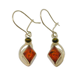 Pair of Sterling Silver Baltic Amber Deco Style Hook Drop Earrings Vintage c1970