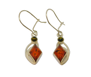 Pair of Sterling Silver Baltic Amber Deco Style Hook Drop Earrings Vintage c1970