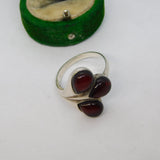 Sterling Silver & Cabochon Baltic Amber Set Floral Dress Ring Vintage c1970