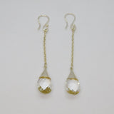 Pair of Sterling Silver Crystal Quartz Long Drop Hook Earrings Modern c2000