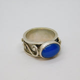 Sterling Silver Blue Chalcedony Patterned Studio Ring Modern 2000 Size R 1/2