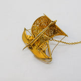 Maltese Sterling Silver Gilt & Enamel Sailing Ship Brooch Antique c1930