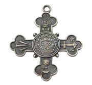 Edwardian Sterling Silver Sunday School Cross Fob Medal Antique 1908