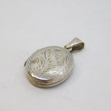 Sterling Silver Floral Design Oval Locket Charm Pendant Vintage c1970