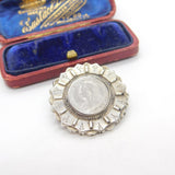 Victorian Sterling Silver Floral Form Threepence Coin Brooch Antique c1880