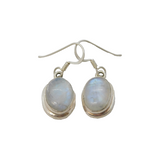 Pair of Sterling Silver Cabochon Moonstone Drop Hook Earrings Vintage c1970