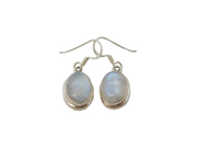 Pair of Sterling Silver Cabochon Moonstone Drop Hook Earrings Vintage c1970