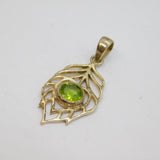 Sterling Silver Faceted Peridot Cutwork Leaf Pendant Modern c1990s