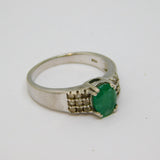 Sterling Silver Oval Emerald & White Sapphire Dress Ring Vintage c1970 Size Q