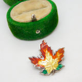 Canadian Sterling Silver & Enamel Maple Leaf Brooch Pin Vintage c1970