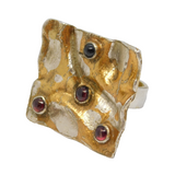 Studio Jewellery Large Sterling Silver Cabochon Garnet Statement Ring Vintage