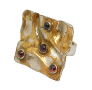 Studio Jewellery Large Sterling Silver Cabochon Garnet Statement Ring Vintage