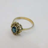 9ct & Sterling Silver Blue Topaz & Spinel Cluster Ring Antique c1930 Size P 1/2