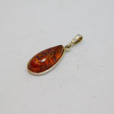 Sterling Silver Baltic Amber Peardrop Charm Pendant Vintage c1970s
