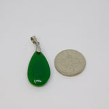 Sterling Silver Opaque Green Natural Stone Peardrop Charm Pendant Vintage c1970