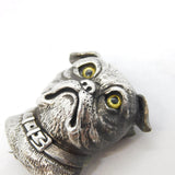 Sterling Silver & Glass Eye Novelty Bulldog Brooch Pin Vintage