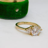 Sterling Silver Gilt Triple Crystal Set Ring Vintage c1970 Size P 1/2