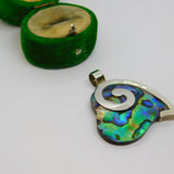 Sterling Silver Abalone Shell Heart Charm Pendant Vintage c1970