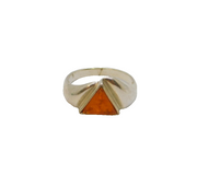 Sterling Silver Baltic Amber Triangle Form Studio Ring Modern c1990 Size P 1/2