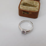 Sterling Silver Crystal Set Solitaire Ring Vintage c1970 Size N UK