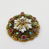 Austro-Hungarian Sterling Silver Gilt, Enamel & Stone Set Floral Pendant Brooch