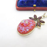 Large Sterling Silver, Garnet & Geode Set Drop Pendant Vintage c1980