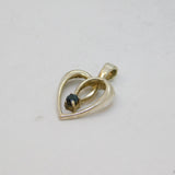 Sterling Silver Sapphire Open Heart Form Charm Pendant Vintage c1970s