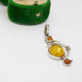 Sterling Silver Baltic Amber Swirl Charm Pendant Vintage c1970