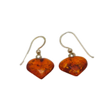 Pair of Sterling Silver Baltic Amber Heart Form Drop Earrings Vintage c1970
