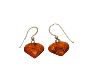Pair of Sterling Silver Baltic Amber Heart Form Drop Earrings Vintage c1970