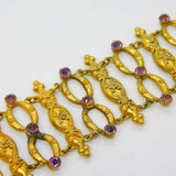 Victorian Rolled Gold Amethyst Paste Set Etruscan Style Cuff Bracelet Antique