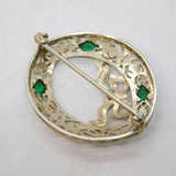 Art Deco 14ct White Gold, Emerald & Diamond Floral Dress Brooch Antique c1930s