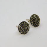 Pair of Sterling Silver Marcasite Domed Round Deco Stud Earrings Antique c1930's