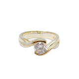 Sterling Silver CZ Twist Front Solitaire Dress Ring Modern c1990 Size L 1/2