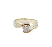 Sterling Silver CZ Twist Front Solitaire Dress Ring Modern c1990 Size L 1/2