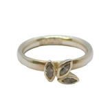 Sterling Silver Hans Nygaard 3 White Topaz Leaf Ring Vintage c1990 Size N 1/2