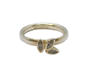 Sterling Silver Hans Nygaard 3 White Topaz Leaf Ring Vintage c1990 Size N 1/2