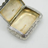Victorian Sterling Silver Floral Pattern Snuff Box Antique 1889 Birmingham