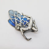 Art Nouveau Style Sterling Silver Blue Enamel Fairy Brooch Vintage
