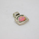 Sterling Silver Synthetic Pink Opal Squared Charm Pendant Modern c1990s