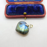 Sterling Silver Carved Labradorite Heart Charm Pendant Vintage c1970