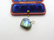 Sterling Silver Carved Labradorite Heart Charm Pendant Vintage c1970