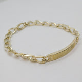 Sterling Silver & Gilt Screw Pattern Flat Curb Identity Bracelet Vintage 1983