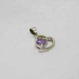 Sterling Silver Purple Crystal Offset Heart Charm Pendant Modern c1990s